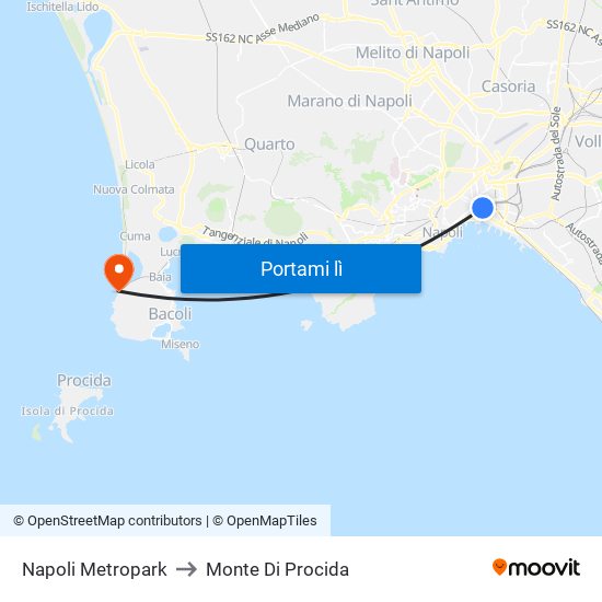 Napoli Metropark to Monte Di Procida map