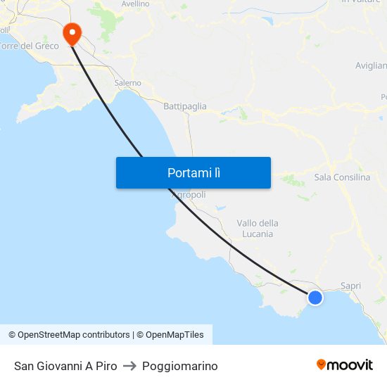 San Giovanni A Piro to Poggiomarino map