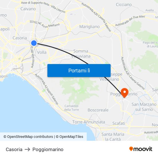 Casoria to Poggiomarino map