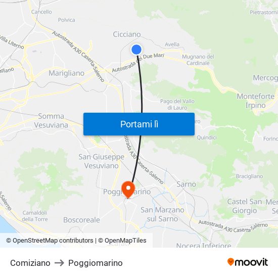 Comiziano to Poggiomarino map