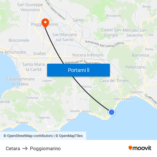 Cetara to Poggiomarino map