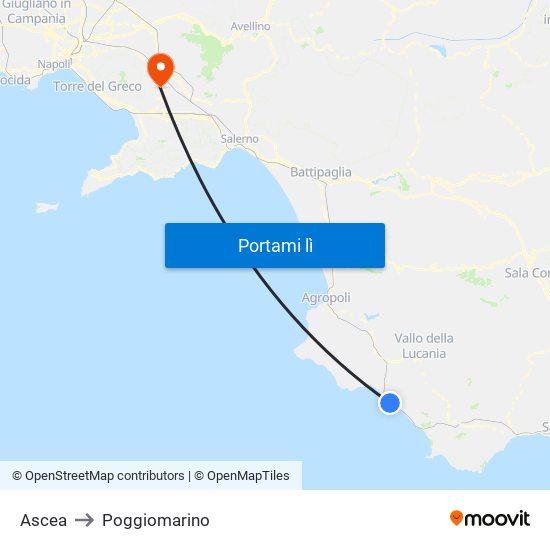 Ascea to Poggiomarino map