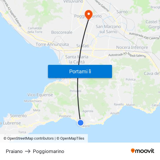 Praiano to Poggiomarino map