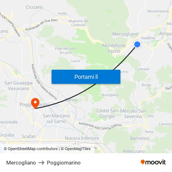 Mercogliano to Poggiomarino map