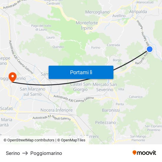 Serino to Poggiomarino map