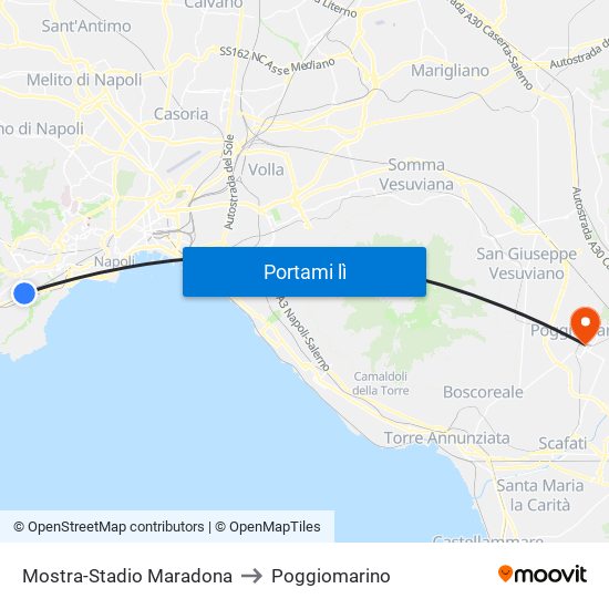 Mostra-Stadio Maradona to Poggiomarino map