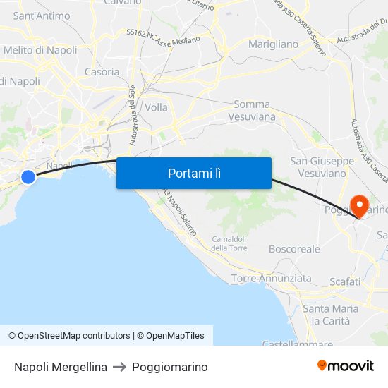 Napoli Mergellina to Poggiomarino map