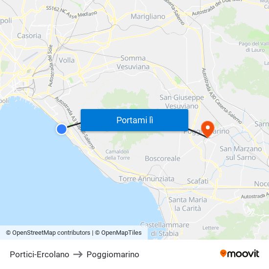 Portici-Ercolano to Poggiomarino map