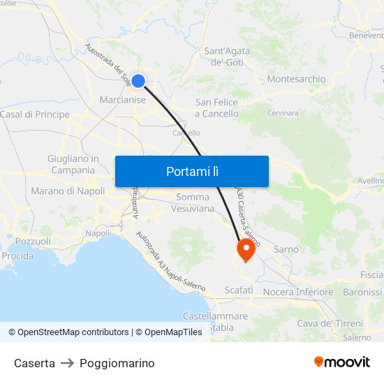 Caserta to Poggiomarino map