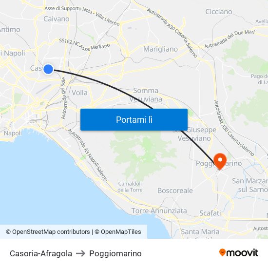 Casoria-Afragola to Poggiomarino map