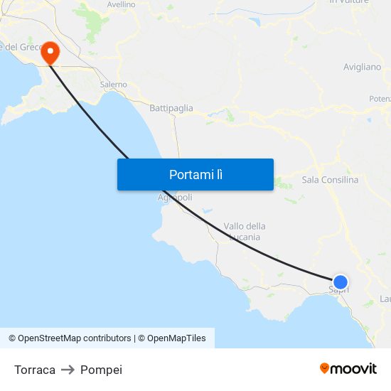 Torraca to Pompei map