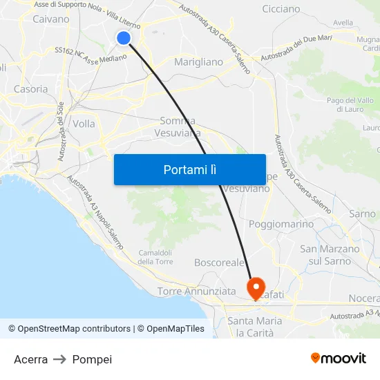 Acerra to Pompei map