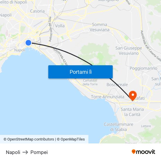 Napoli to Pompei map