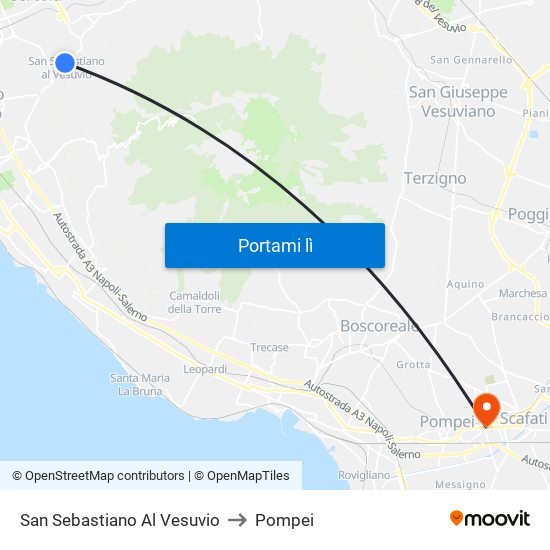 San Sebastiano Al Vesuvio to Pompei map