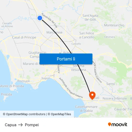 Capua to Pompei map