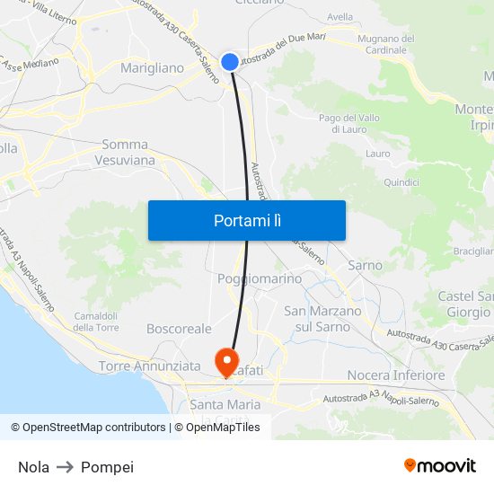 Nola to Pompei map