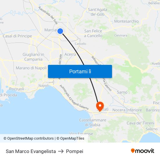 San Marco Evangelista to Pompei map