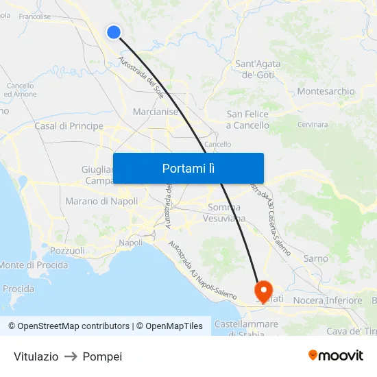 Vitulazio to Pompei map