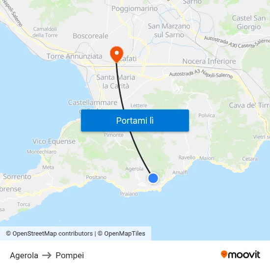 Agerola to Pompei map