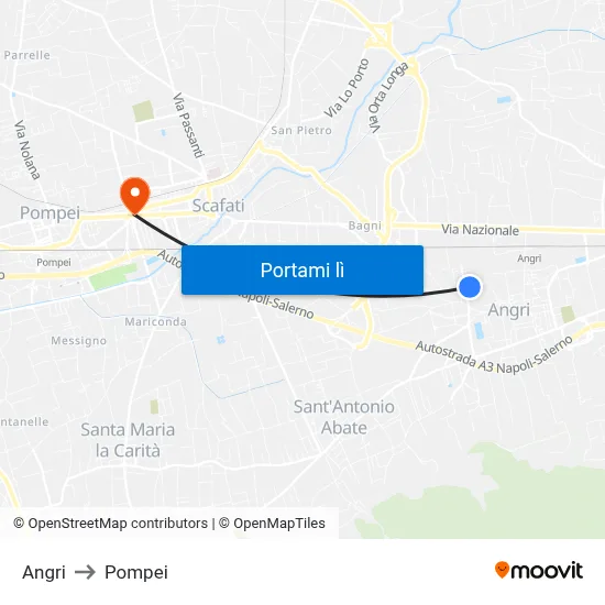 Angri to Pompei map