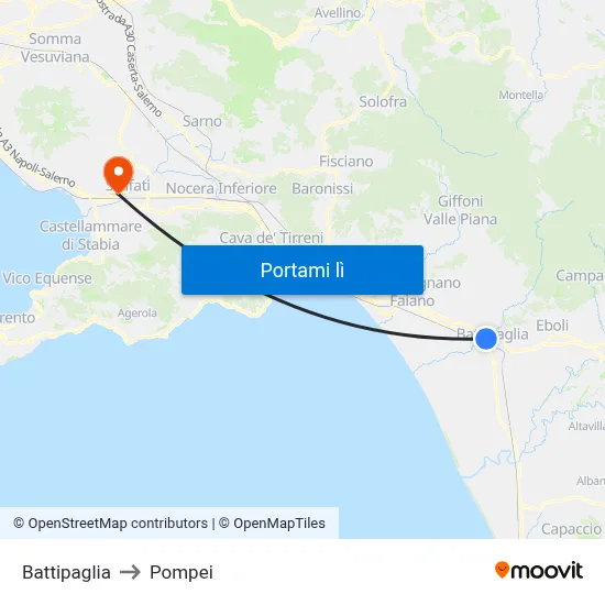 Battipaglia to Pompei map
