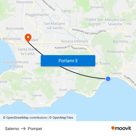 Salerno to Pompei map