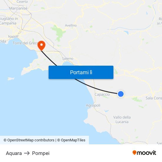 Aquara to Pompei map