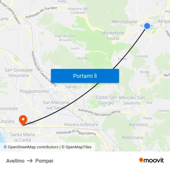 Avellino to Pompei map