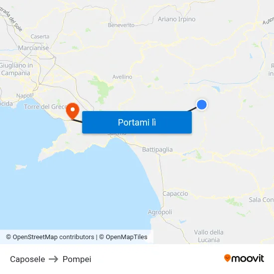 Caposele to Pompei map