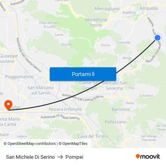 San Michele Di Serino to Pompei map