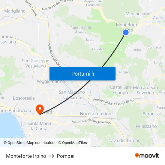 Monteforte Irpino to Pompei map