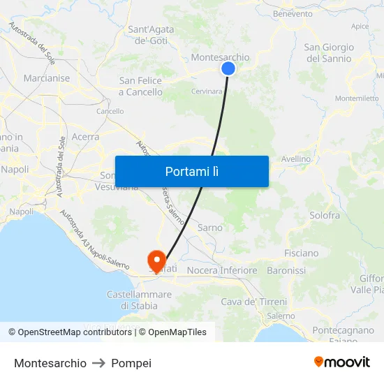 Montesarchio to Pompei map
