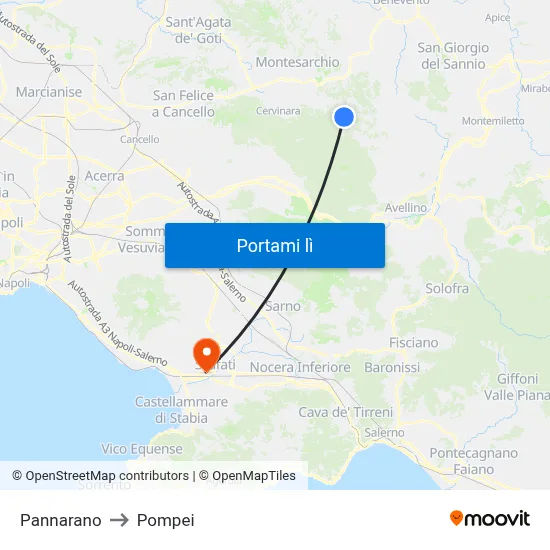 Pannarano to Pompei map