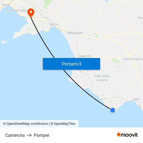 Camerota to Pompei map