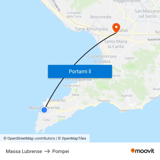 Massa Lubrense to Pompei map