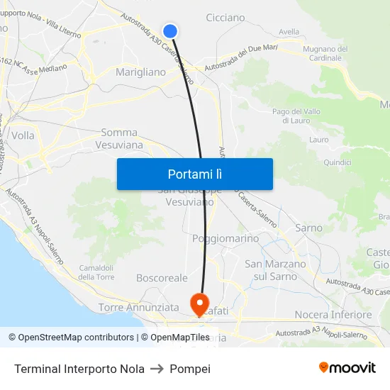 Terminal Interporto Nola to Pompei map