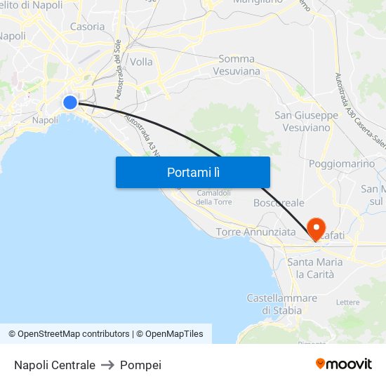 Napoli Centrale to Pompei map