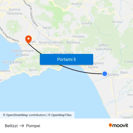 Bellizzi to Pompei map
