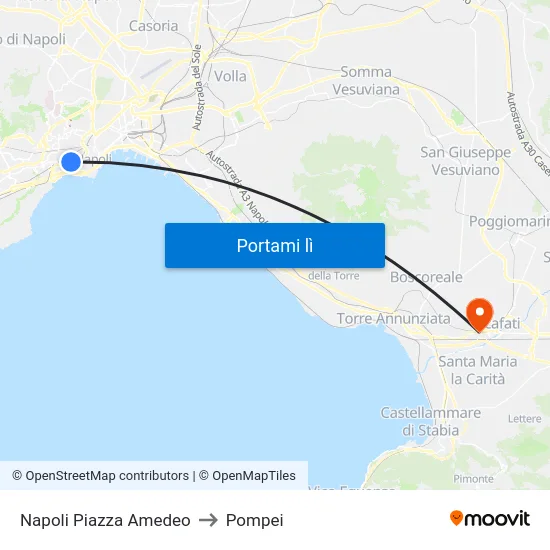 Napoli Piazza Amedeo to Pompei map
