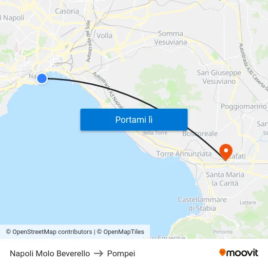 Napoli Molo Beverello to Pompei map