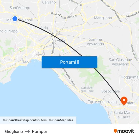 Giugliano to Pompei map