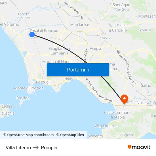 Villa Literno to Pompei map