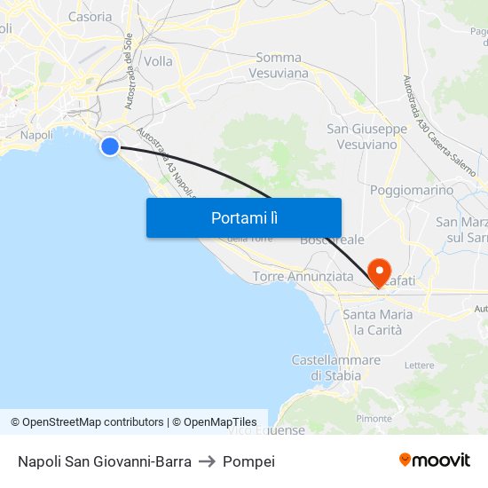 Napoli San Giovanni-Barra to Pompei map