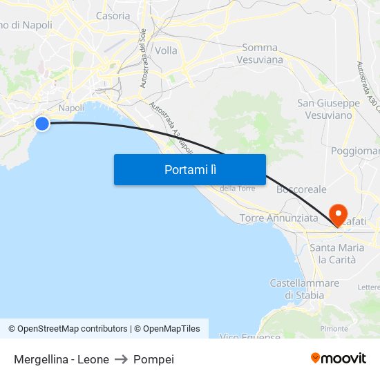 Mergellina - Leone to Pompei map