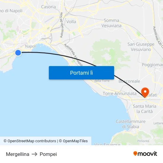 Mergellina to Pompei map
