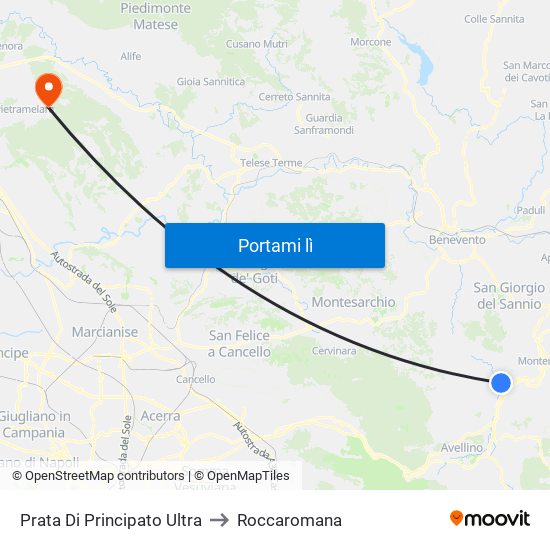 Prata Di Principato Ultra to Roccaromana map