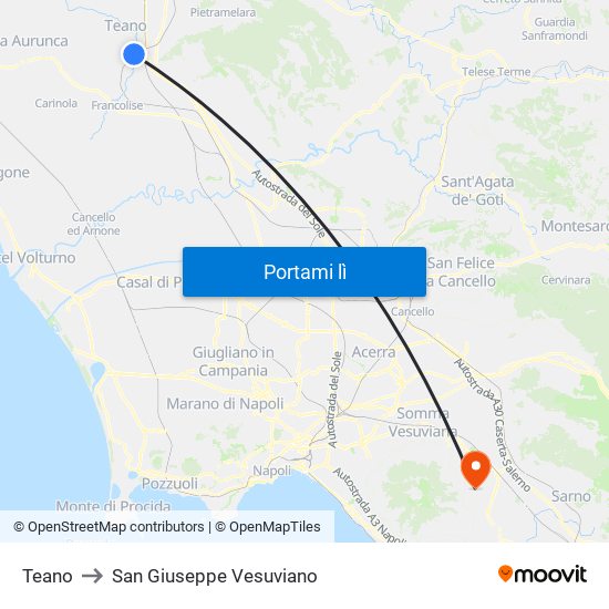 Teano to San Giuseppe Vesuviano map