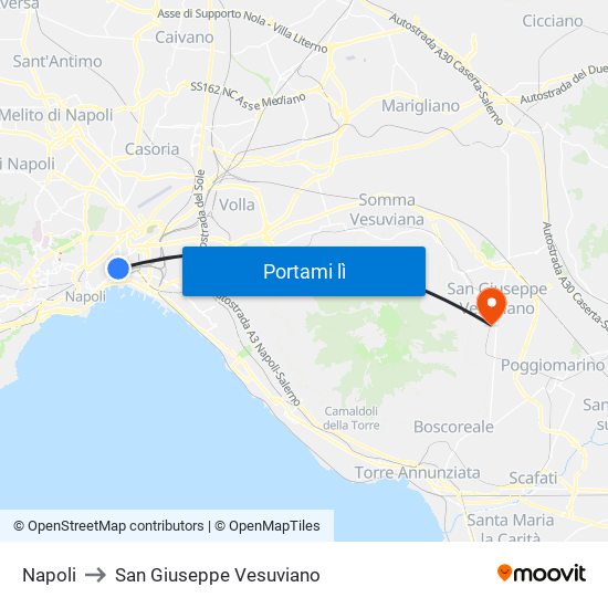 Napoli to San Giuseppe Vesuviano map