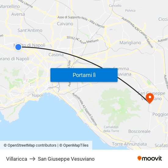 Villaricca to San Giuseppe Vesuviano map