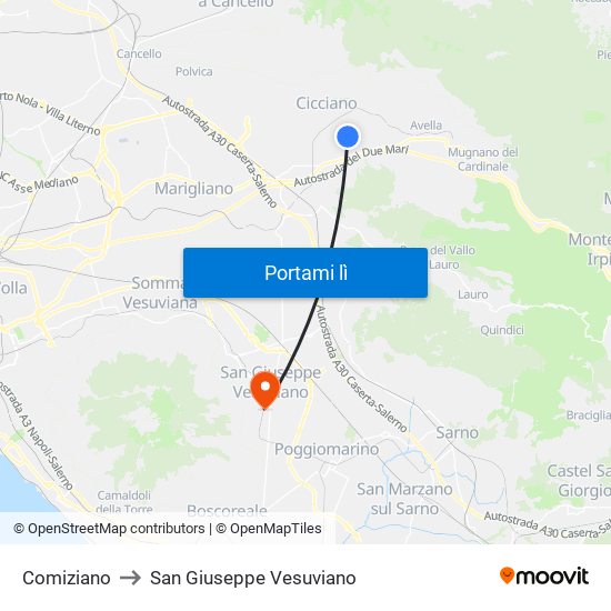 Comiziano to San Giuseppe Vesuviano map